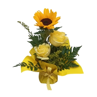 SRP-0011 La primavera llegó (girasol + 2 rosas)