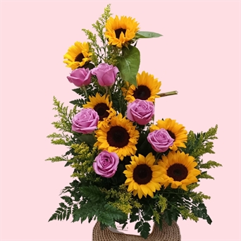 SRP-1214 Sol-Amente Tú (girasoles y 6 rosas)